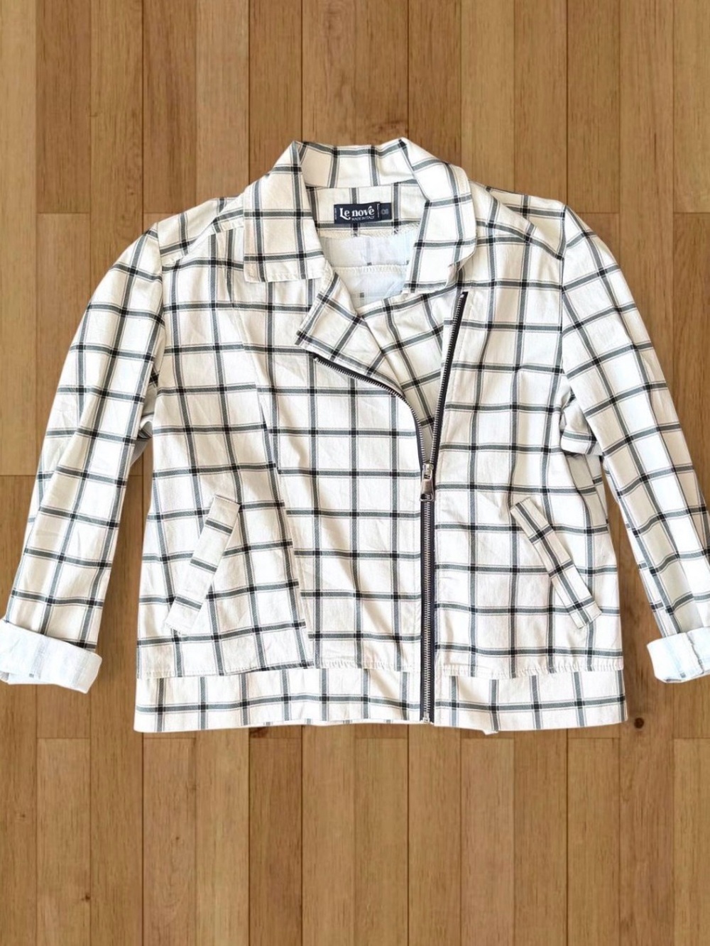 Made in Italy Black and White Plaid Lightweight Subverisve Zip Up Moto Jacket